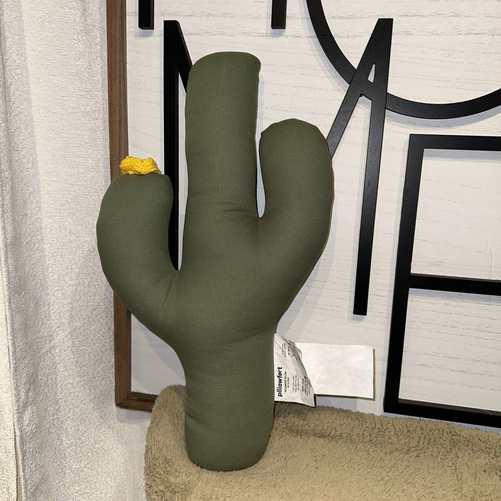 Pillowfort Green Cactus Yellow Flower Figural Decorative Plush Throw Pillow - Picture 2 of 3